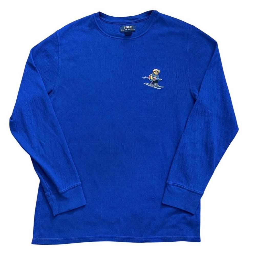 Polo Ralph Lauren‎ Mens Skiing Polo Bear Waffle Knit Thermal Sleep Shirt Blue L